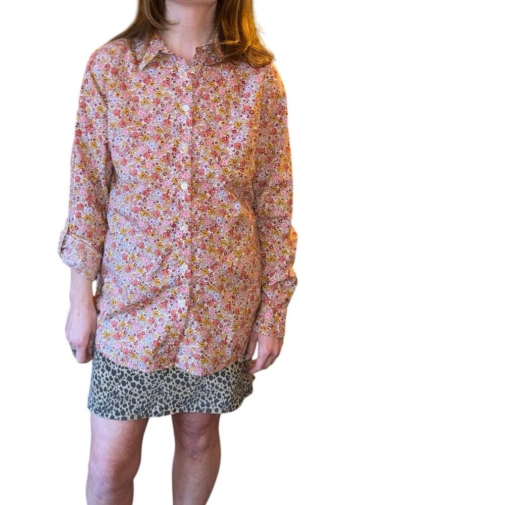 Lands end floral pink button up collard shirt